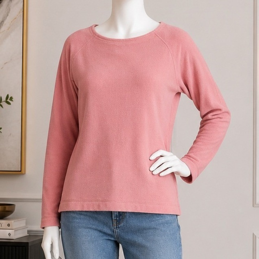 L.L. Bean Women Fleece Pullover Scoop Neck Raglan Sleeve Pink Large